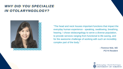 Image of Florence Mok and her answer of why she specialized in Otolaryngology